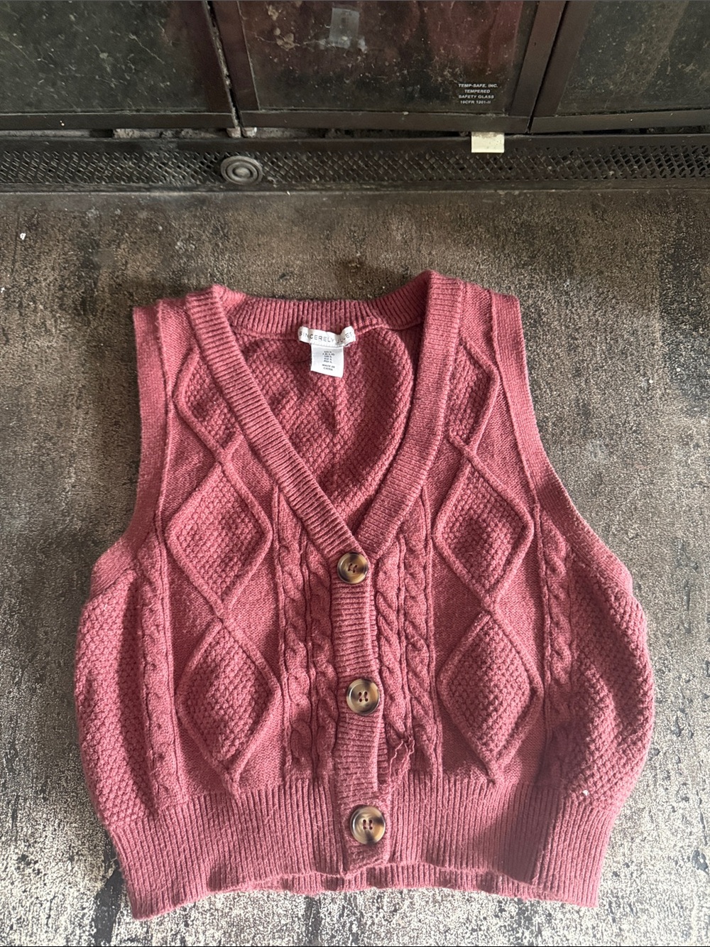 Sincerly Jules Dusty Rose Cable Knit V-Neck Sweater Vest